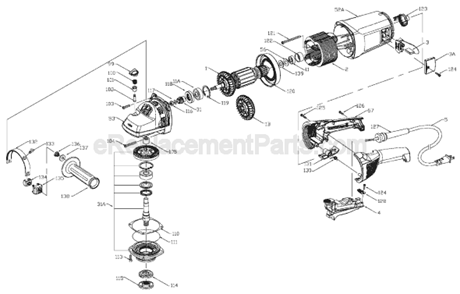 Page A Diagram and Parts List for 7415  Porter Cable Angle Grinder